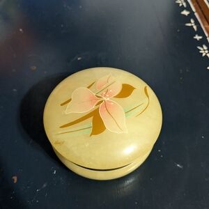 Alabaster Casini Italy Round Floral Trinket Box